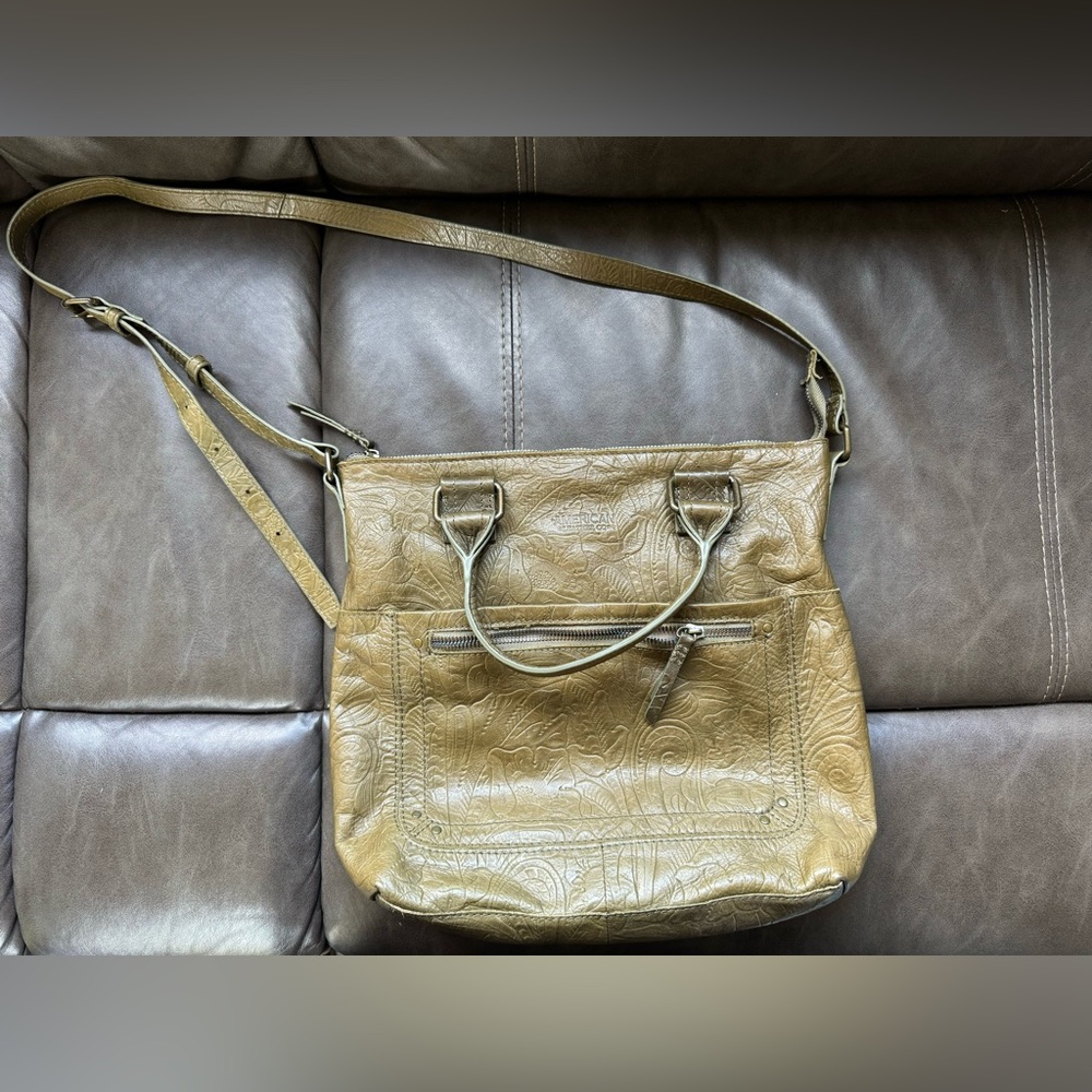 Women’s Olive Green Leather Tote Bag with Removable Shoulder Strap